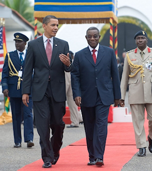 Barack Obama et John Atta Mills, prsident du Ghana