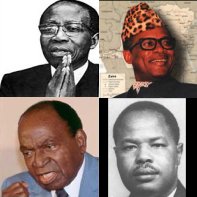 De gauche  droite, Lopold Sedar Senghor, Mobutu Sese Seko, Houphout Boigny, Amado Ahidjo