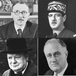 René Pleven, Charles de Gaulle, Winston Churchill et Franklin Roosevelt
