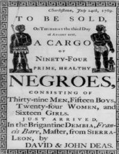 Affiche dune vente de nouveaux Africains								Charleston, Caroline du sud, 1769