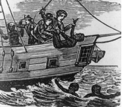 Esclaves malades et affaiblis jets  la mer; gravure du 18 sicle