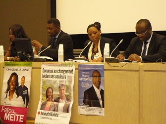 Coumba Dioukhane, Patrick Lozes, Eugnie Diecky (modratrice) et Dogad Dogoui lors du colloque sur ''les Noirs de France et l'action politique''