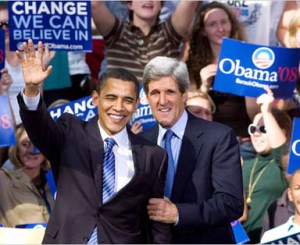 John Kerry et Barack Obama lors des prsidentielles 2008