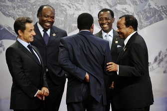 Paul Biya, Nicolas Sarkozy, Ali Bongo, Denis Sassou Nguesso et Idriss Deby au dernier sommet de la francophonie
