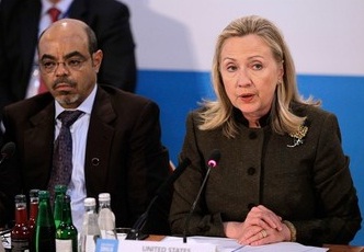Melez Zenaoui, 1er ministre thiopien, et Hillary Clinton