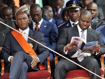 Mamadou Coulibaly et Guillaume Soro lors des festivits du cinquantenaire de l'indpendance