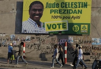 Affiche de campagne de Jude Clestin, le candidat du parti au pouvoir