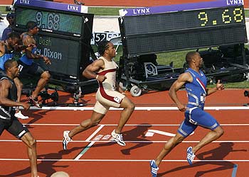 Tyson Gay a r�alis� 9''68, temps non homologu� pour vent trop favorable