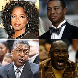 Oprah Winfrey, Tiger Woods, Michael Jordan et Bob Johnson