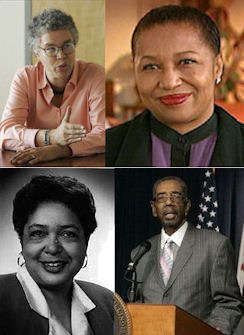 Dans le sens des aiguilles d'une montre : Toni Preckwinkle, Carol Mosely Braun, Bobby Rush et Alice Palmer