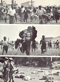 Le massacre de Sharpeville  (69 morts et plusieurs centaines de blsss) suscita une indignation internationale : la police sud-africaine avait tir sur une foule dsarme