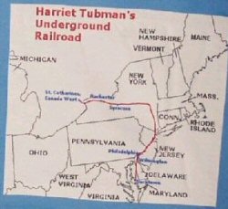 Le chemin de l'underground railroad suivi par Harriet Tubman