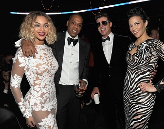 Jay Z, Beyonce avec Robin Thicke et Paula Patton lors des Grammy Awards