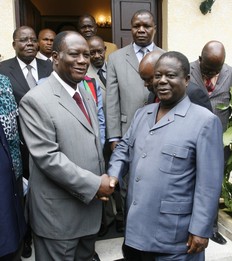 Alassane Ouattara et Henri Konan Bdi le 15 fvrier  Abidjan 