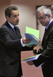 Nicolas Sarkozy et Xavier Muscat (secrtaire gnral de l'Elyse) le 21 juillet  Bruxelles