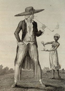 Planteur blanc avec une jeune servante. Surinam.1770.
