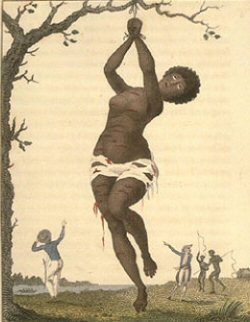 Flagellation d'une femme esclave. Surinam. 1770.