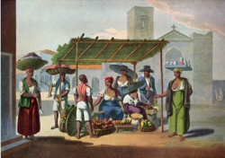 Esclaves commerantes sur un march de Rio de Janeiro, Brazil, 1819-1820