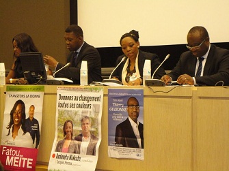 Coumba Dioukhane, Patrick Lozes, Eugénie Diecky (modératrice) et Dogad Dogoui lors du colloque sur ''les Noirs de France et l'action politique''