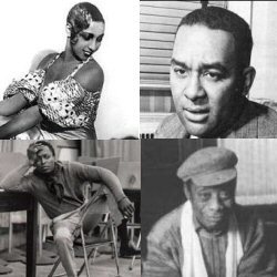  	 	 Dans le sens des aiguilles d'une montre: Josephine Baker, Richard Wright, James Baldwin, Miles Davies: des amricains ayant vcu  Paris