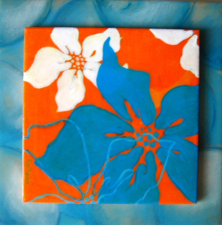 Fleurs blanches et bleues sur pommes bleues