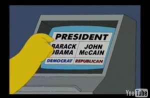Homer Simpson tentant de voter pour Barack Obama