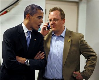 Barack Obama avec Robert Gibbs, l'un de ses principaux conseillers lors de la campagne 2008