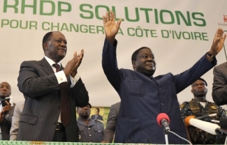 Alassane Ouattara ici avec Henri Konan Bdi qui l'a soutenu au second tour