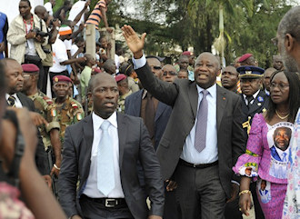 Laurent Gbagbo ici en campagne avec Charles Bl Goud le 9 octobre 2010