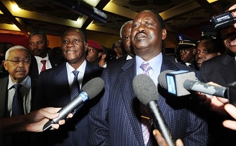 Raila Odinga, 1er ministre kenyan et Alassane Ouattara lundi soir  Abidjan