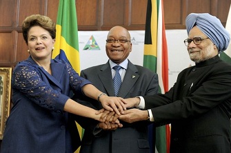 Les pays mergents imposent une nouvelle donne. Ici la prsidente du Brsil Dilma Roussef, le sud-africain Jacob Zuma et l'Indien Manmohan Singh