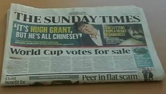 La une du Sunday Times sur l'affaire : ''les votes de la coupe du monde  vendre''
