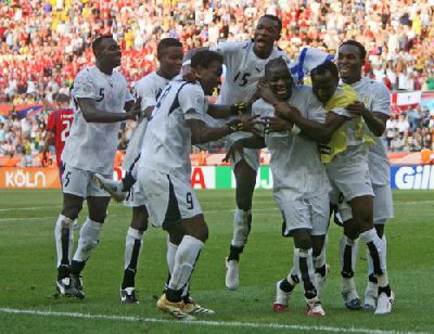 Les joueurs ghanens clbrent le 2eme but contre les tchques
