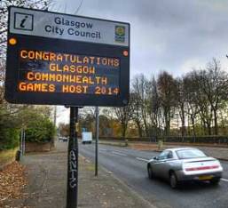 La victoire de Glasgow annonce sur un panneau de la ville