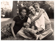 Barack Obama en compagnie de son pouse et ses deux filles