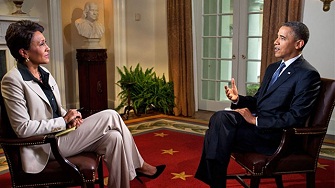 Barack Obama lors d'une interview avec la journaliste Robin Roberts