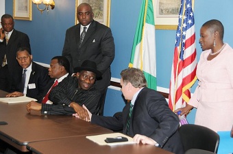 Lors de la visite du prsident nigrian Goodluck Jonathan